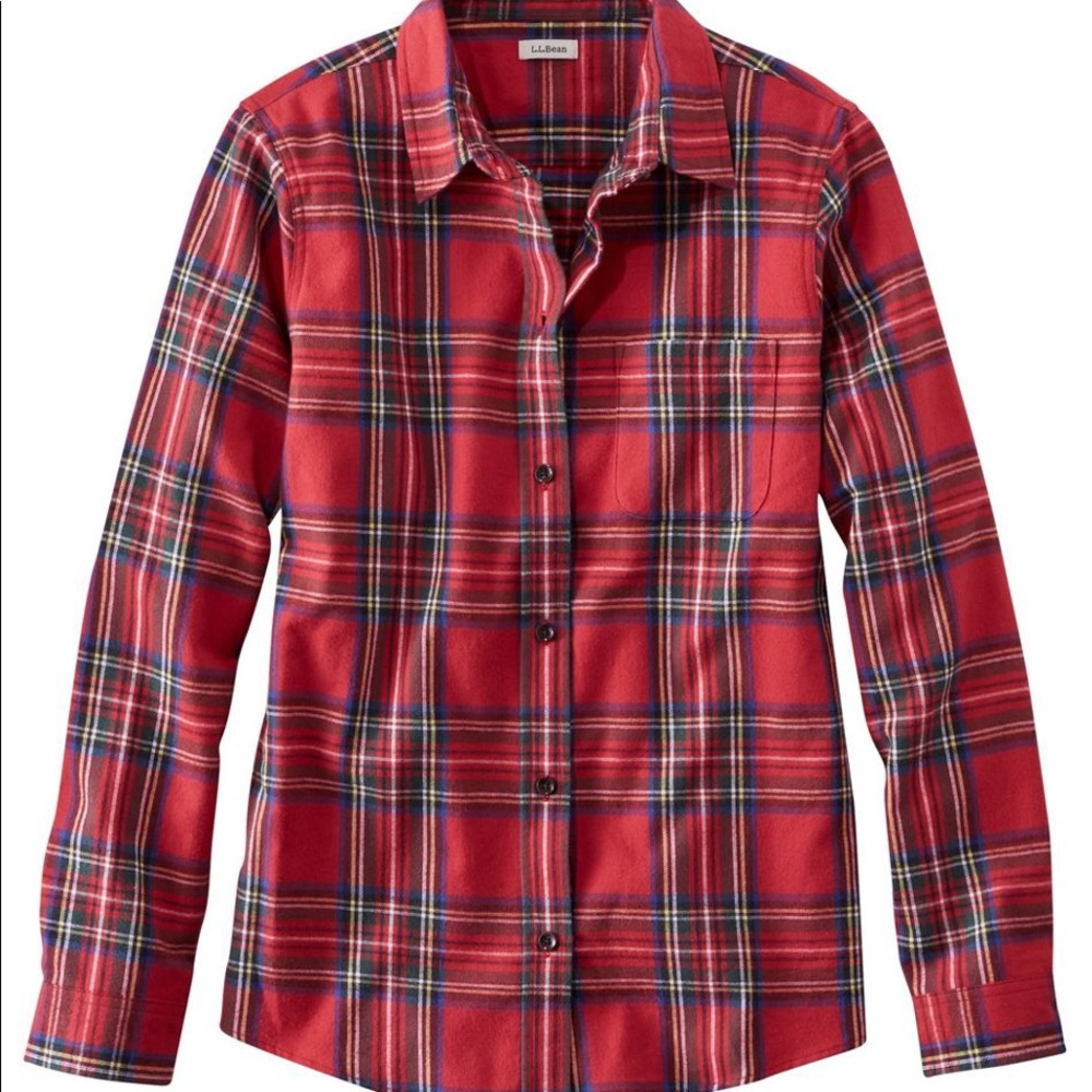 L.L. Bean Red Scotch Plaid Flannel Shirt